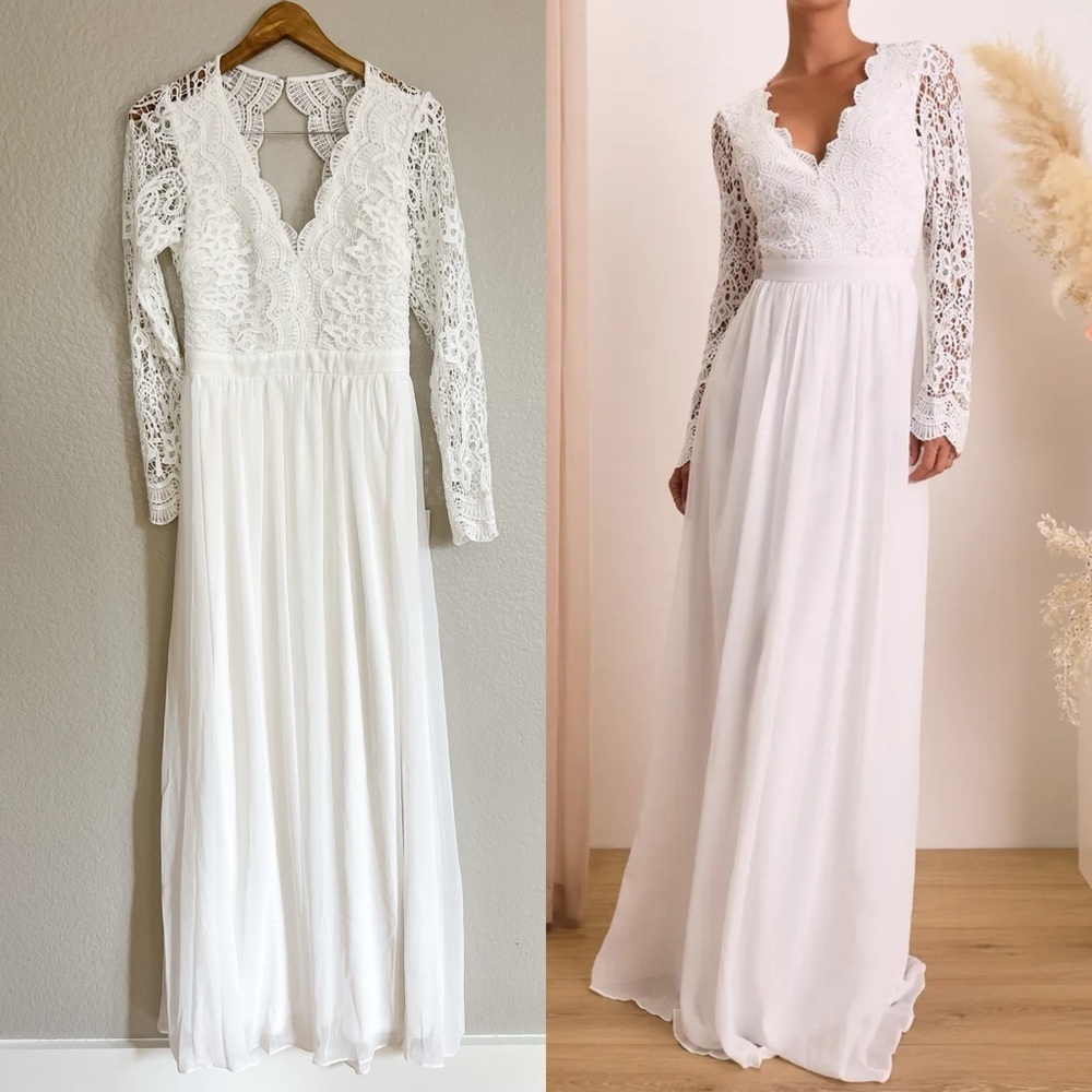 NWT Awaken My Love White Long Sleeve Lace Maxi Dress